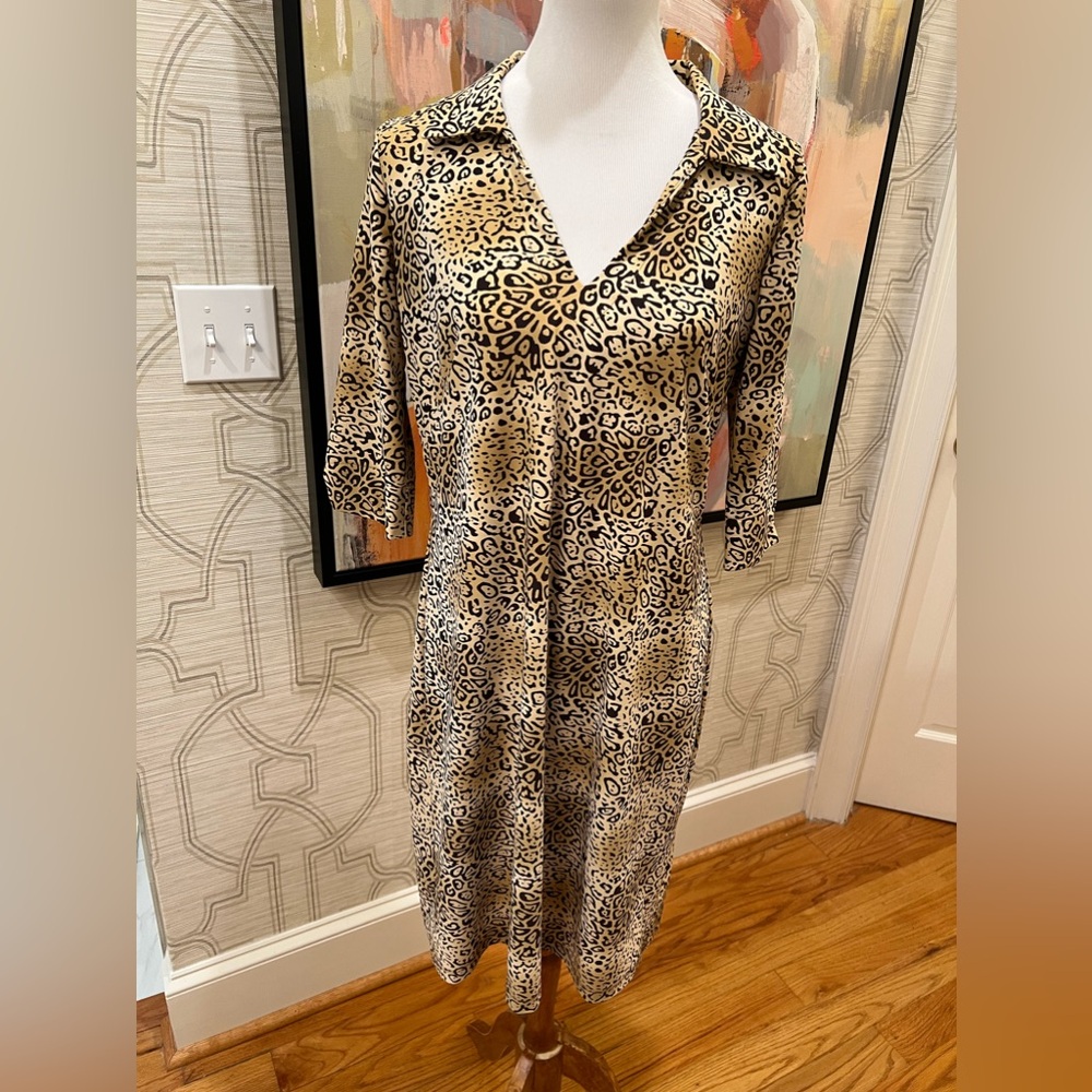 Katherine Way Polo Knit Dress, Animal print, size L, wrinkle-free